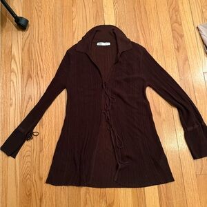 Brown Zara ribbed Long Sleeve shirt/ Cardigan